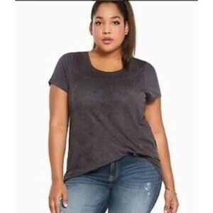 Torrid Faux Suede Perforated T-Shirt Womens Size 2X Mixed Media Slub Knit Gray